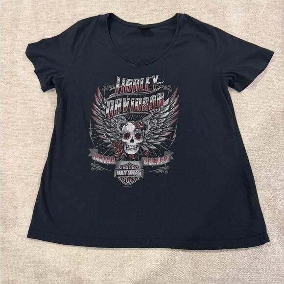 Harley-Davidson Tops - Harley Davidson Skull Graphic Tee Womens XL Vintage Inspired Biker Grunge Moto